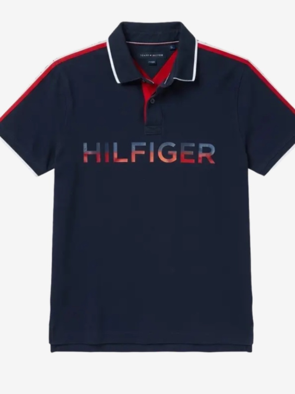 Tommy Hilfiger Graphic Polo Men's Color Block Polo Blue & Red Size Medium
